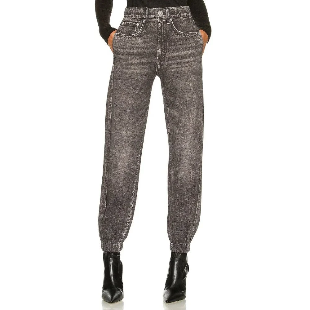 NWT rag & bone Miramar Jogger in Black Magic Photo Print Faux Jean Sweatpant XXS - Picture 7 of 9